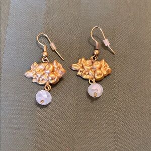 Chic Gold and White Beaded Earrings